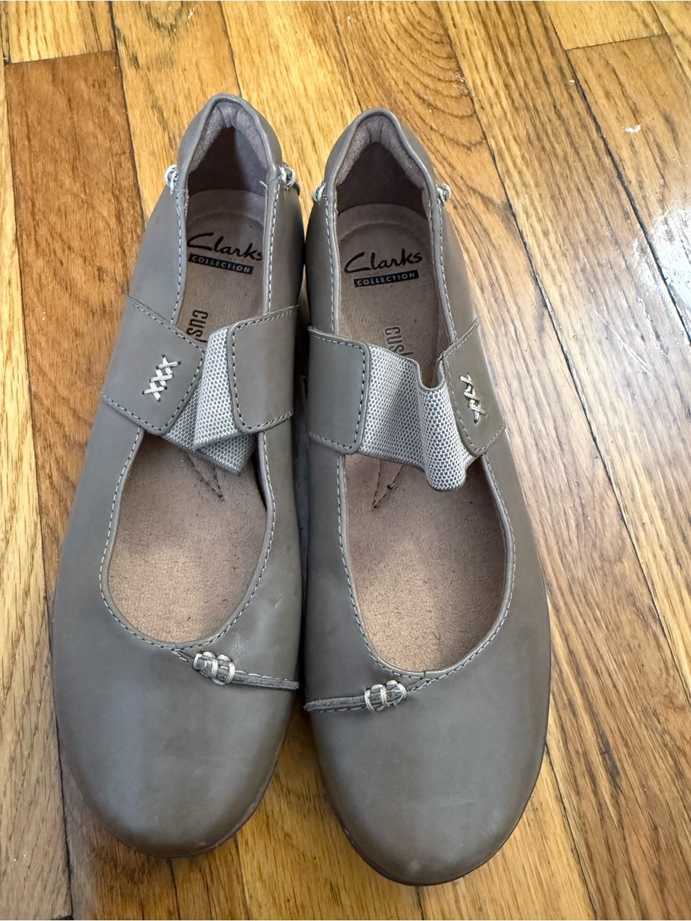 Clarks Women's Taupe Slip-On Mary Jane Flats with Elastic Strap